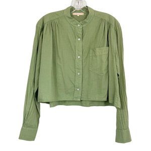 Cali Dreaming Green Long Sleeve Cropped Button Down Shirt Cotton - Size Medium